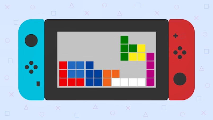 A Nintendo Switch with Tetris being played on it.