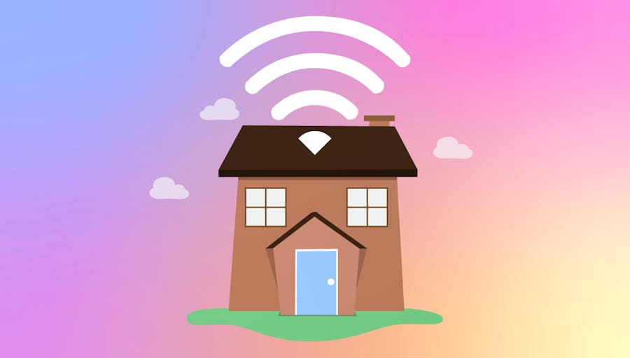A house with a wifi signal emanating from the roof