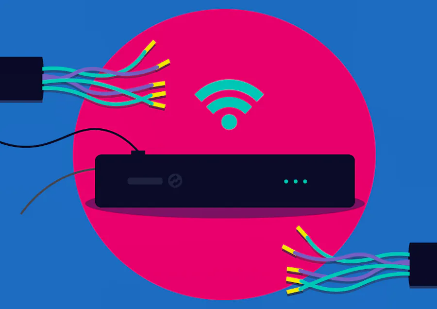 A router with two cables on top and below.