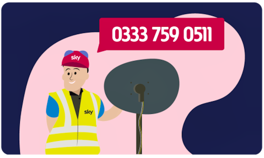 Illustration of Sky engineer and phone number 0333 759 0511.