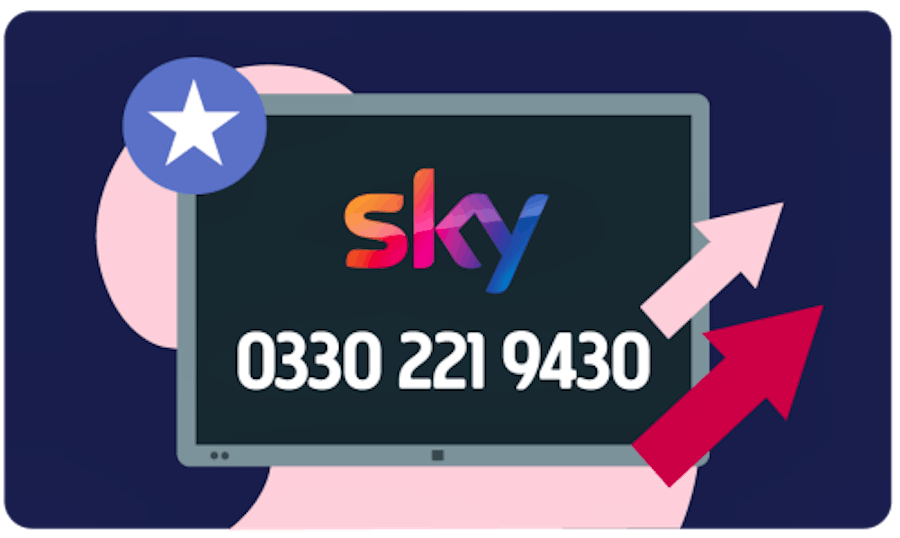 Illustration showing a TV with Sky upgrade number 0330 221 9430.